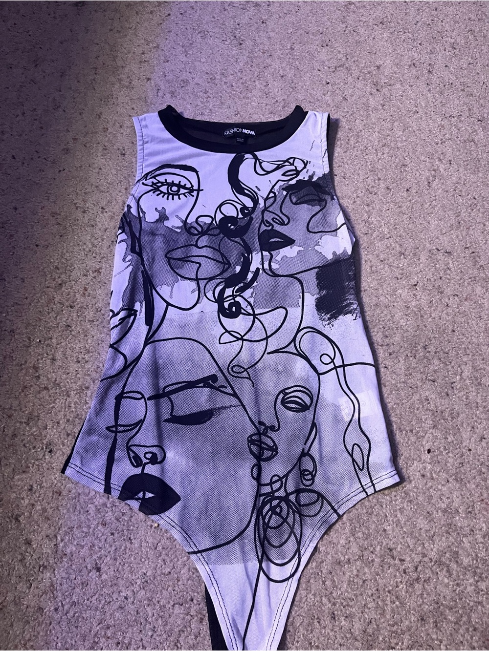 Fashion Nova Black & White Abstract Face Print One-Piece
